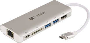 Sandberg 136-18, USB-C/USB-A/HDMI/RJ45 цена и информация | Адаптеры, USB-разветвители | hansapost.ee