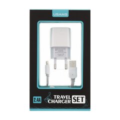 USAMS Dual Quick Charge Premium Travel Charger USB 2.4A + Lightning Cable White hind ja info | Laadijad mobiiltelefonidele | hansapost.ee