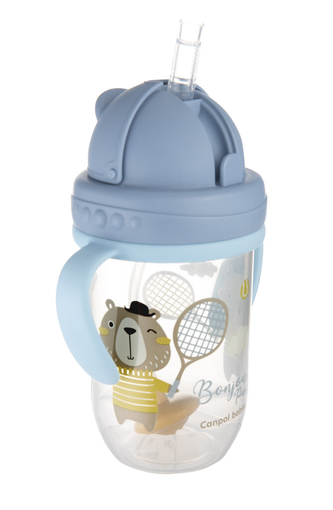 Mittelekkiv pudel kõrrega Canpol Babies BONJOUR PARIS, 6 kuud+, 270 ml, sinine, 56/607_blu цена и информация | Lutipudelid ja tarvikud | hansapost.ee
