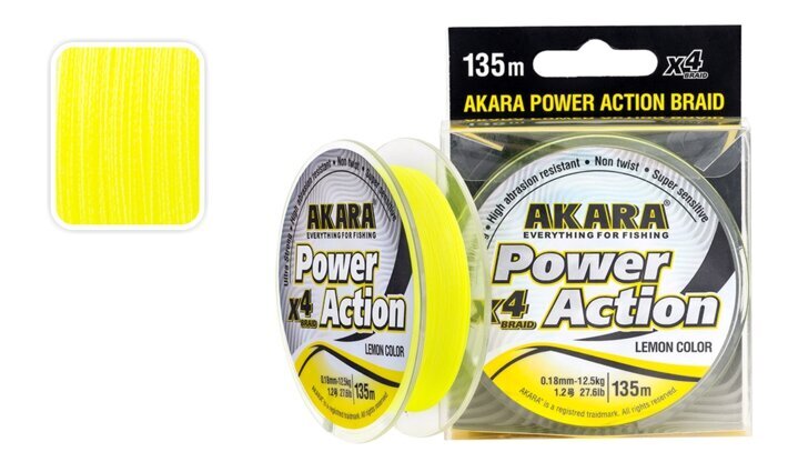 Põimitud nöör Akara Power Action X-4, kollane -135 m 0,10 mm hind ja info | Muud kalastustarvikud | hansapost.ee