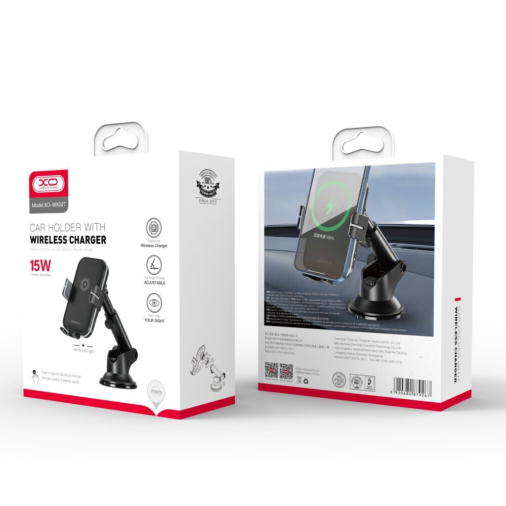 XO car holder WX027 with inductive charging black 15W hind ja info | Telefonihoidjad | hansapost.ee