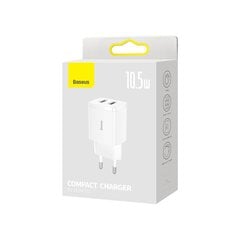 <p>Сетевая зарядка Baseus Compact Charger 2U 10.5W 2xUSB белая CCXJ010201</p>
 цена и информация | Зарядные устройства для телефонов | hansapost.ee