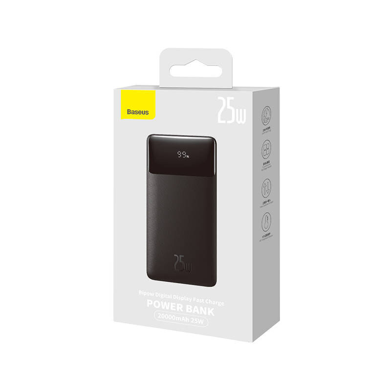 Väline aku Power Bank Baseus Bipow Type-C PD+2xUSB 25W 20000mAh 20000mAh LCD-ga must PPBD020301 цена и информация | Akupangad | hansapost.ee