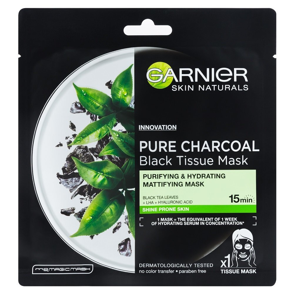 Niisutav ja puhastav näomask Garnier Skin Naturals Pure Charcoal Black Tissue Mask 28 g hind ja info | Näomaskid ja silmamaskid | hansapost.ee