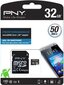 PNY SDU32GPER50-EF, micro SDHC 32GB (+ SD adapter) hind ja info | Mälukaardid mobiiltelefonidele | hansapost.ee