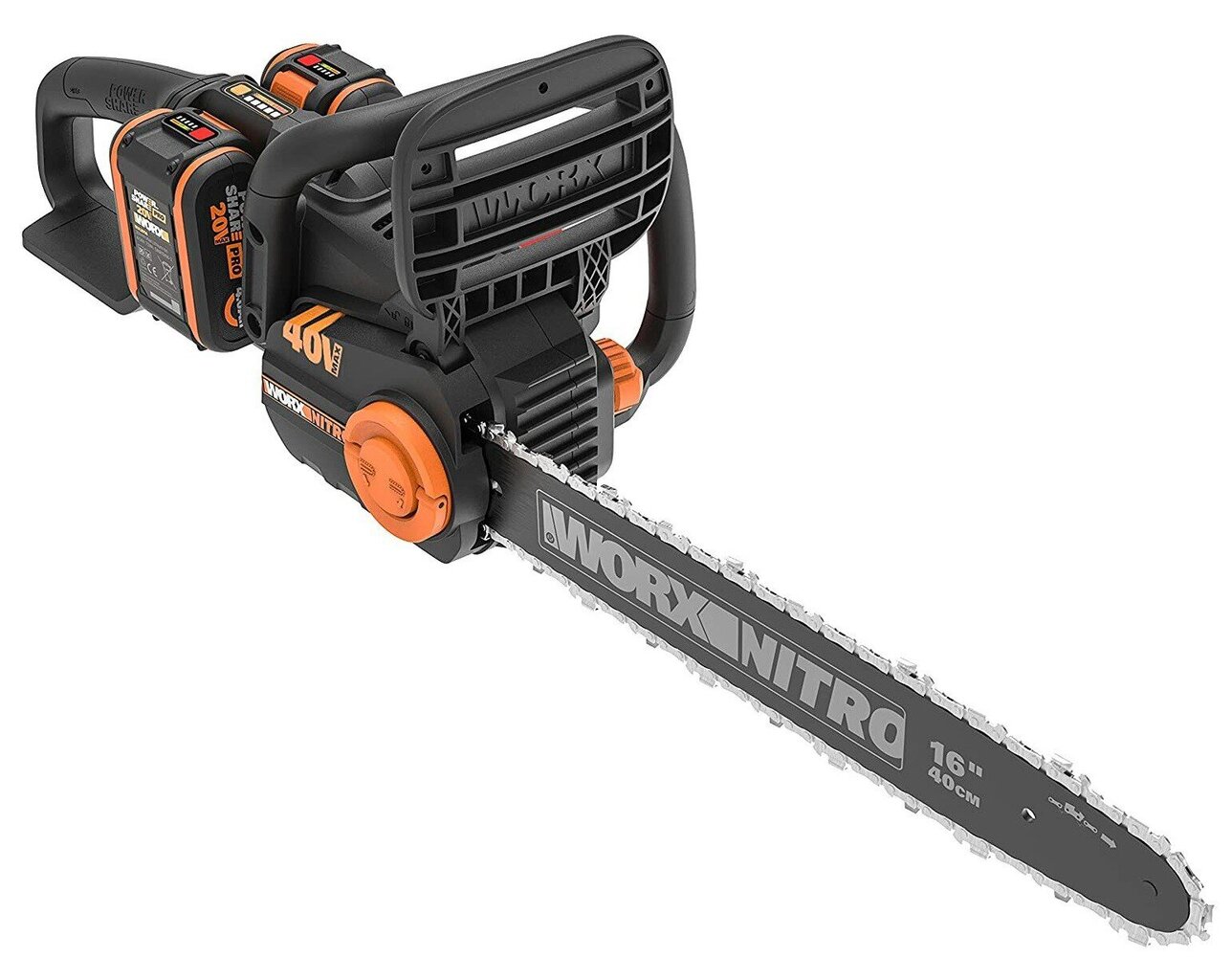 WORX WG385E chainsaw 40 cm 2x 20V 4,0Ah Black, Orange hind ja info | Elektrilised saed, ketassaed ja tarvikud | hansapost.ee