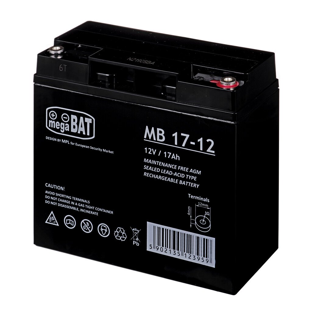 MPL megaBAT MB 17-12 UPS battery Lead-acid accumulator VRLA AGM Maintenance-free 12 V 17 Ah Black hind ja info | Autoakud | hansapost.ee