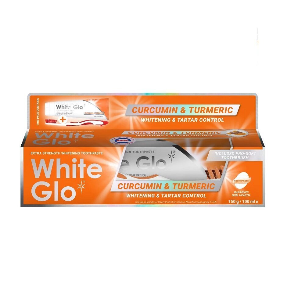 Eriti tugevalt valgendav hambapasta kurkumiiniga white glo curcumin & turmeric extra strength whitening toothpaste, 150 g + hambahari hind ja info | Hambaharjad, hampapastad ja suuloputusvedelikud | hansapost.ee