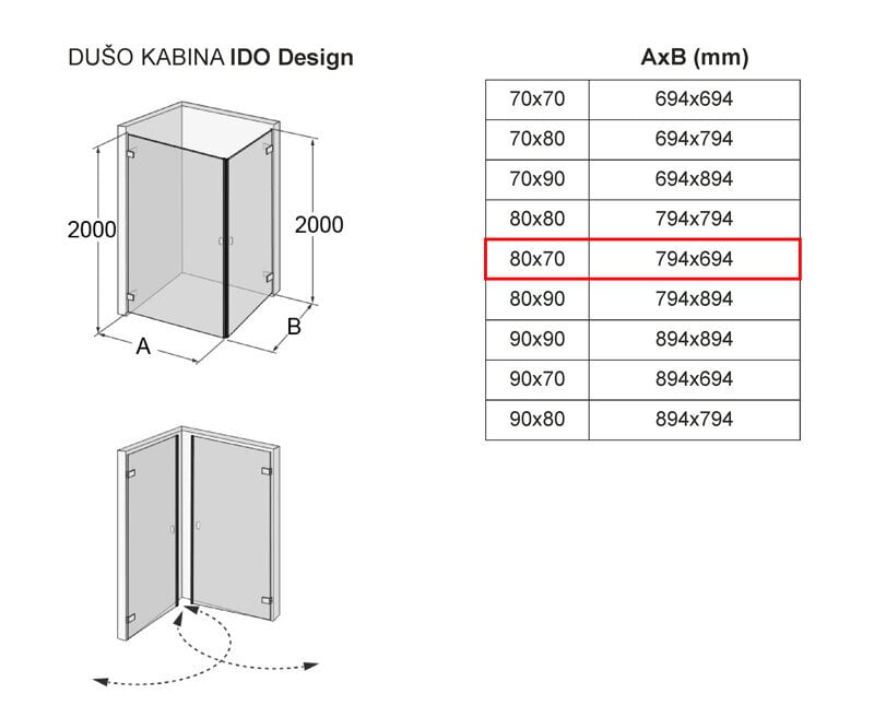 Dušikabiin IDO Design, 80x70 hind ja info | Dušikabiinid | hansapost.ee