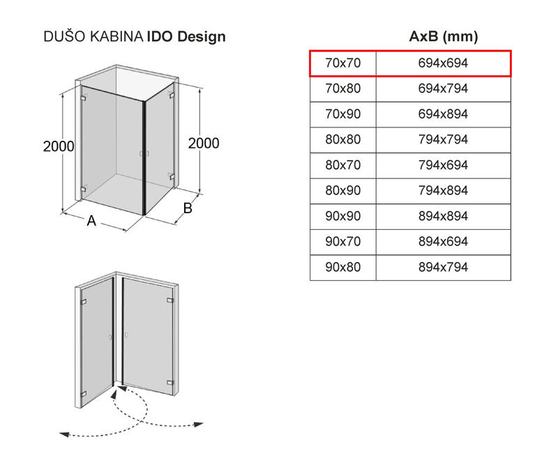 Dušikabiin IDO Design, 70x70 hind ja info | Dušikabiinid | hansapost.ee