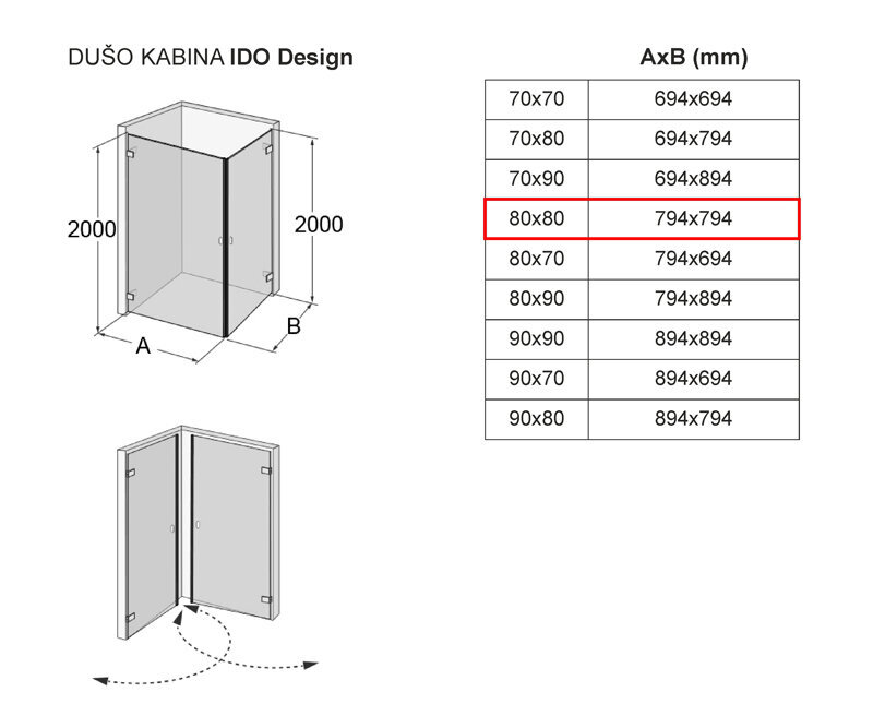 Dušikabiin IDO Design, 80x80 hind ja info | Dušikabiinid | hansapost.ee