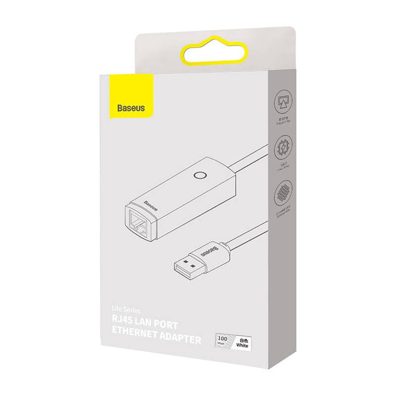 Adapter Baseus Lite Series USB to RJ45 network, 100Mbps (white) цена и информация | USB adapterid ja jagajad | hansapost.ee