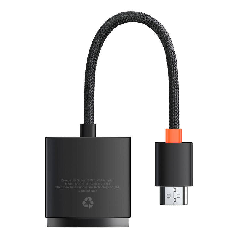 Adapter Baseus Lite Series HDMI to VGA, without audio (black) hind ja info | USB adapterid ja jagajad | hansapost.ee