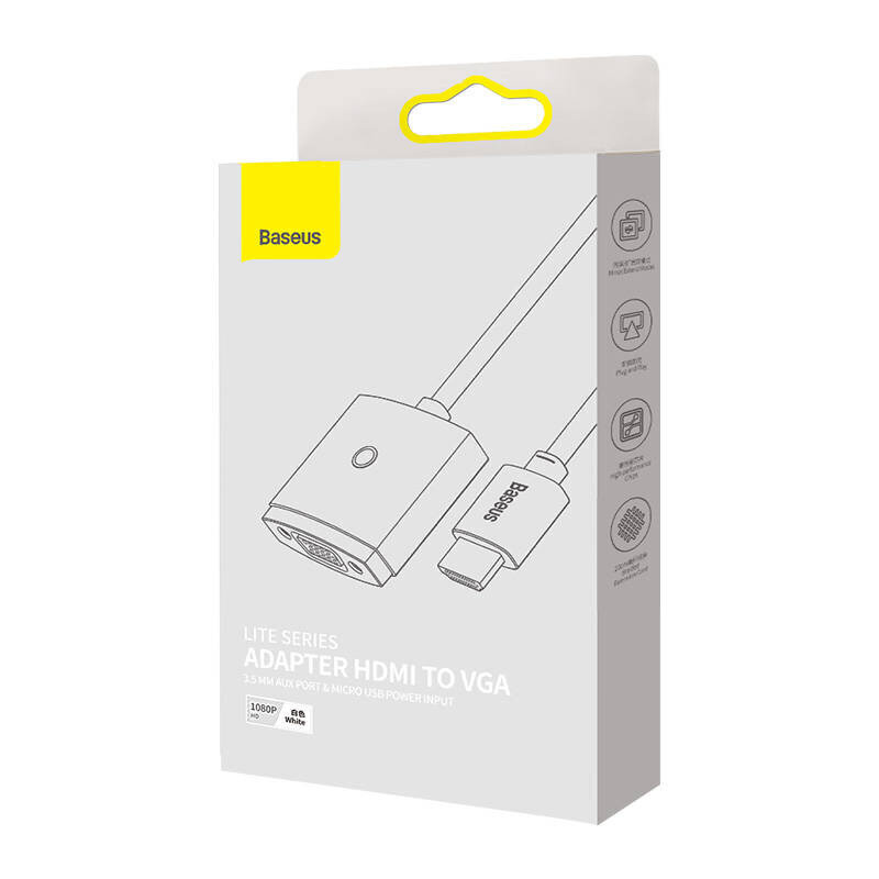 Adapter Baseus Lite Series HDMI to VGA, with audio (white) цена и информация | USB adapterid ja jagajad | hansapost.ee