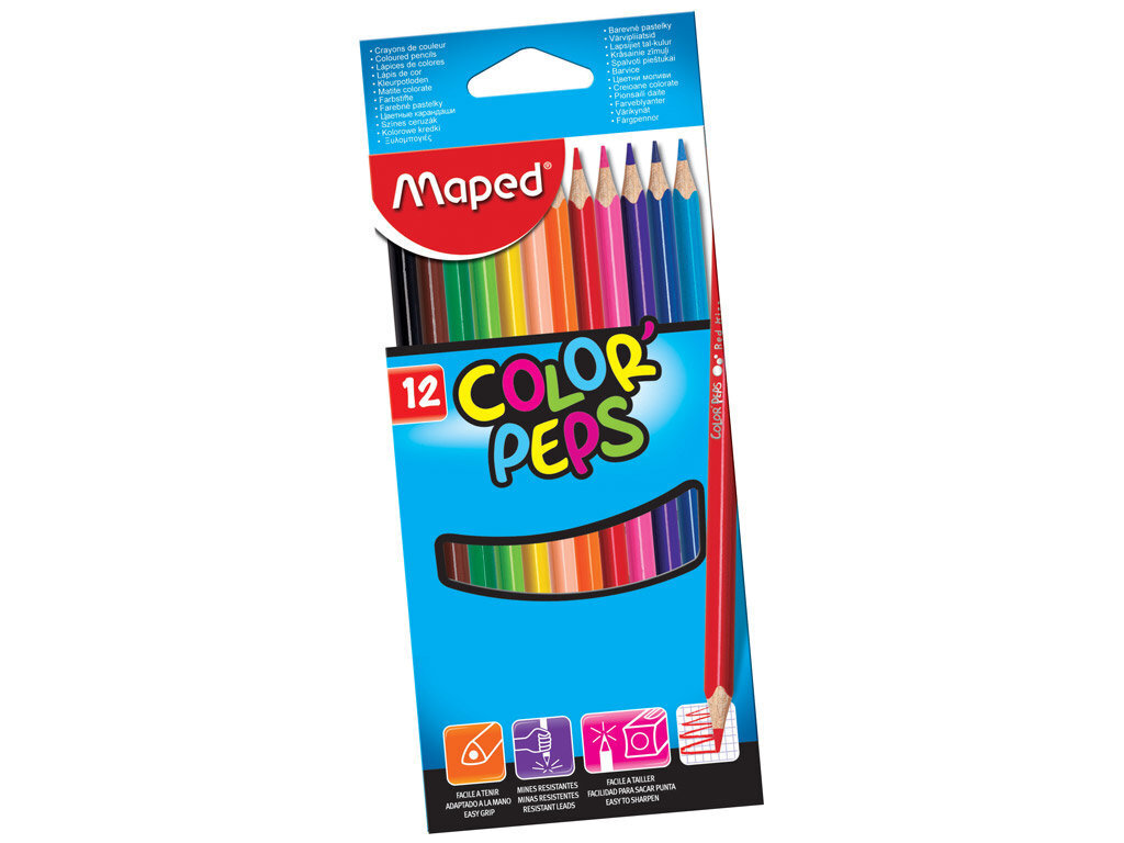 Värvilised pliiatsid ColorPeps, 12 värvi цена и информация | Kunstitarbed, voolimise tarvikud | hansapost.ee