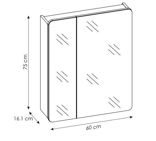 Vannitoa peegelkapp 60x75x16 cm ARUBA цена и информация | Vannitoakapid | hansapost.ee