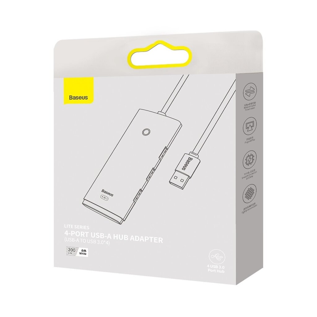 Baseus Lite Series HUB USB adapter - 4x USB 3.0 2m white (WKQX030202) hind ja info | USB adapterid ja jagajad | hansapost.ee
