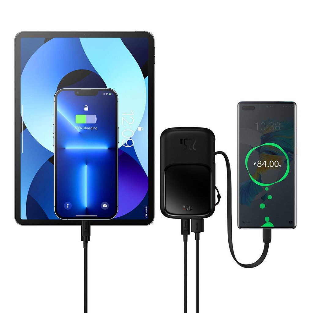 Baseus Qpow power bank 10000mAh built-in USB Type-C cable 22.5W Quick Charge SCP AFC FCP black (PPQD020101) цена и информация | Akupangad | hansapost.ee