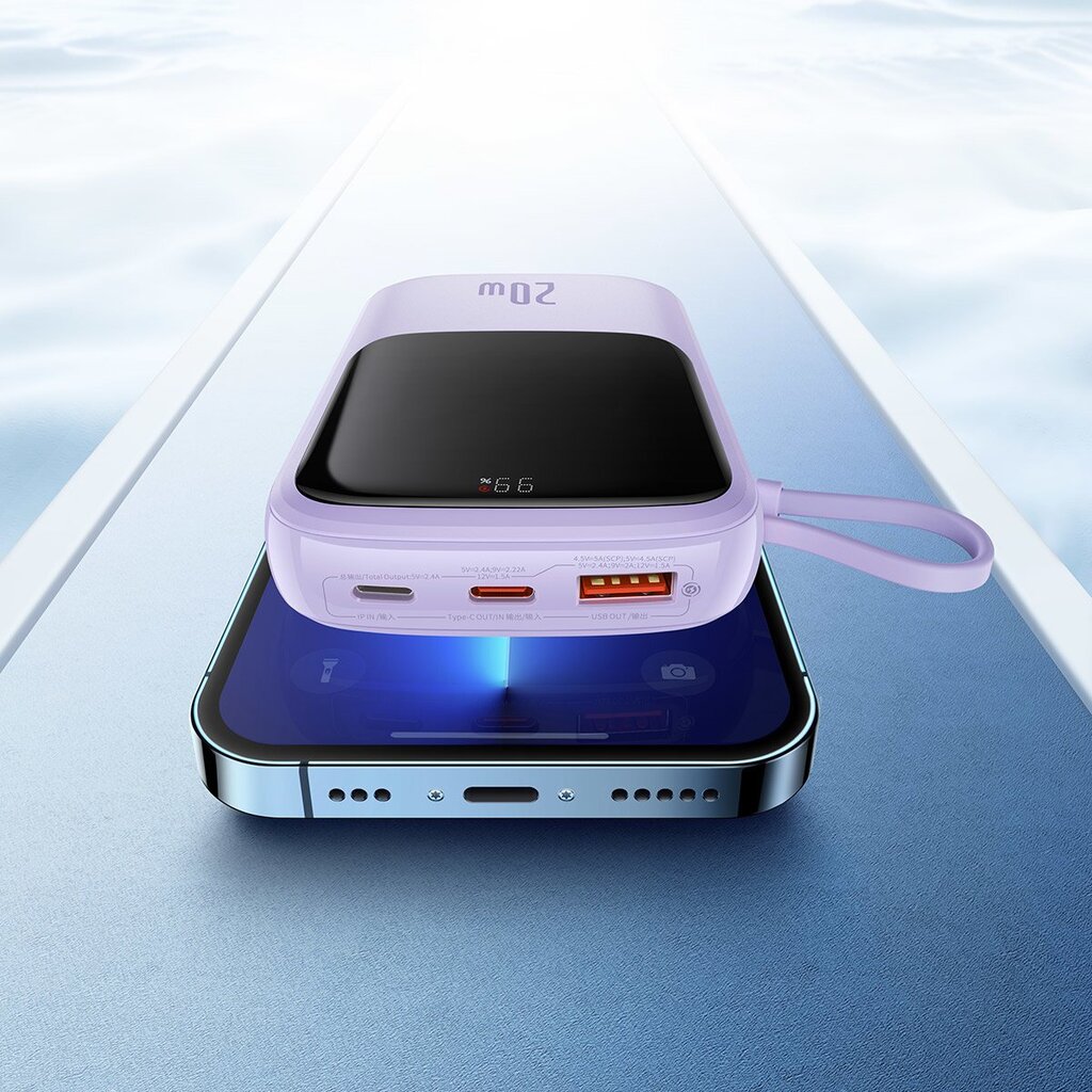 Baseus Qpow power bank 10000mAh built-in Lightning 20W Quick Charge cable SCP AFC FCP purple (PPQD020005) hind ja info | Akupangad | hansapost.ee