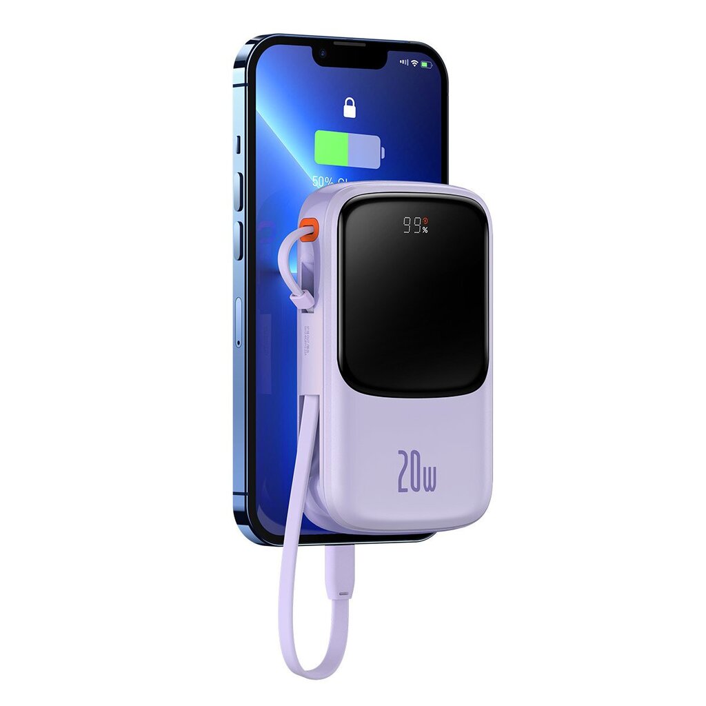 Baseus Qpow power bank 10000mAh built-in Lightning 20W Quick Charge cable SCP AFC FCP purple (PPQD020005) hind ja info | Akupangad | hansapost.ee