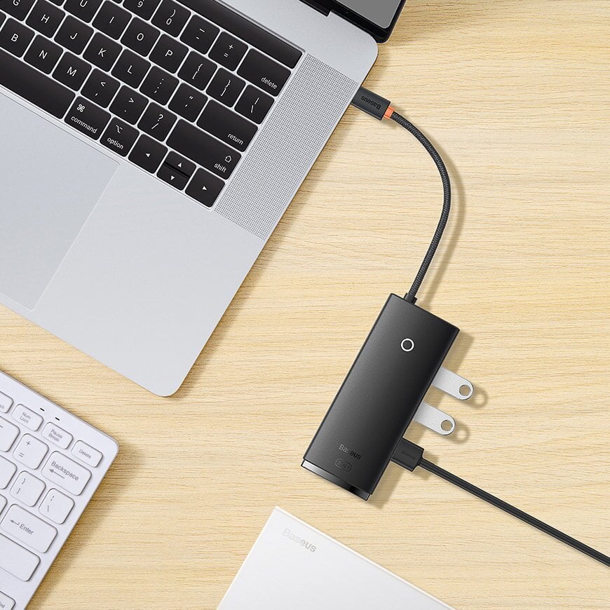 Baseus Lite Series adapter HUB USB Type C - HDMI / 4x USB 3.0 20cm black (WKQX040001) цена и информация | USB adapterid ja jagajad | hansapost.ee