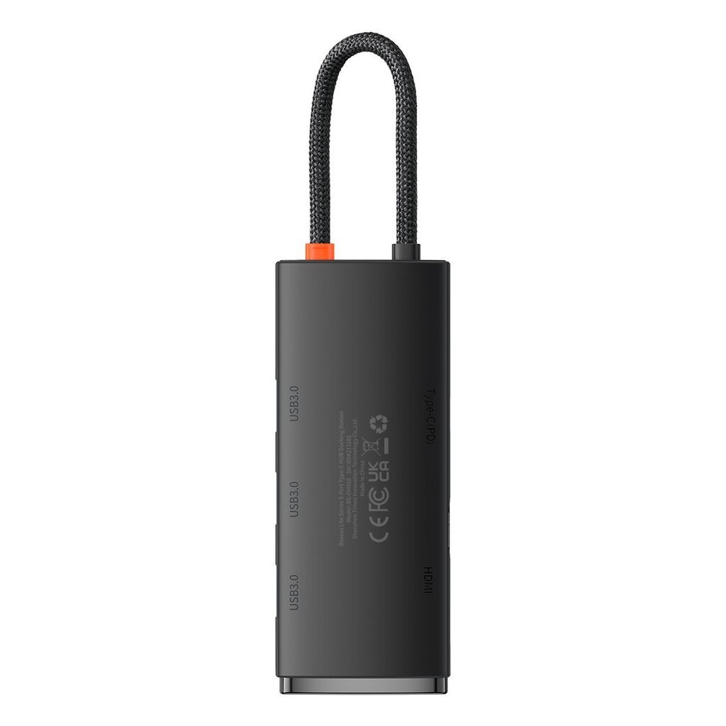 Baseus Lite Series adapter HUB USB Type C - HDMI / 4x USB 3.0 20cm black (WKQX040001) цена и информация | USB adapterid ja jagajad | hansapost.ee