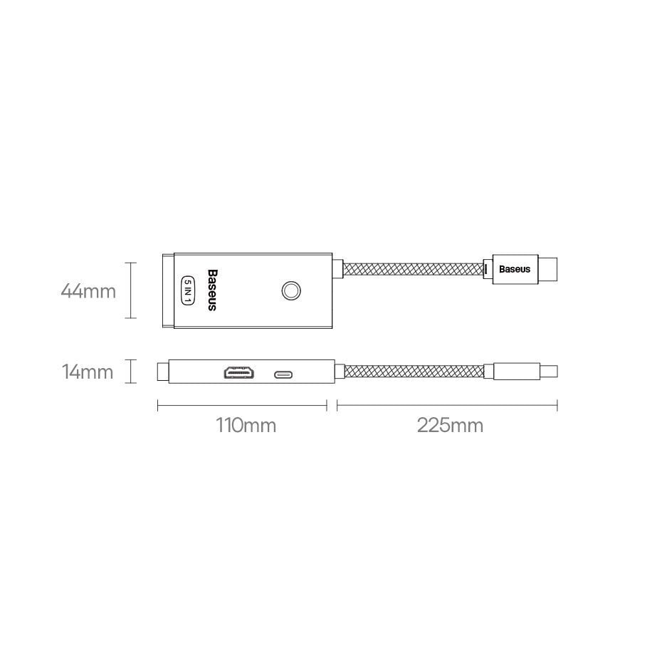 Baseus Lite Series adapter HUB USB Type C - HDMI / 4x USB 3.0 20cm black (WKQX040001) hind ja info | USB adapterid ja jagajad | hansapost.ee