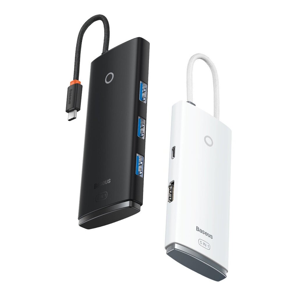 Baseus Lite Series adapter HUB USB Type C - HDMI / 4x USB 3.0 20cm white (WKQX040002) цена и информация | USB adapterid ja jagajad | hansapost.ee