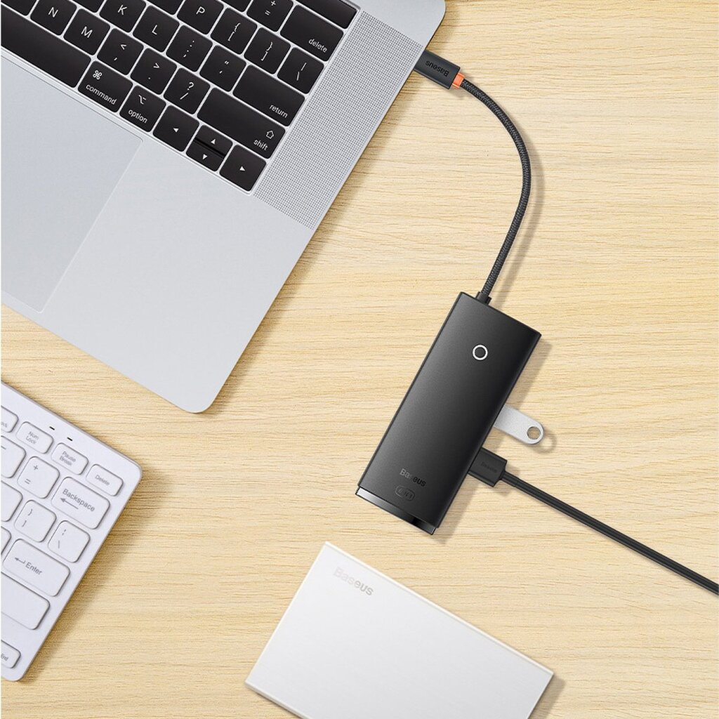 Baseus Lite Series multifunctional HUB USB Type C - 2 x USB 3.0 / USB Type C PD / HDMI 1,4 / SD / TF black (WKQX050101) цена и информация | USB adapterid ja jagajad | hansapost.ee