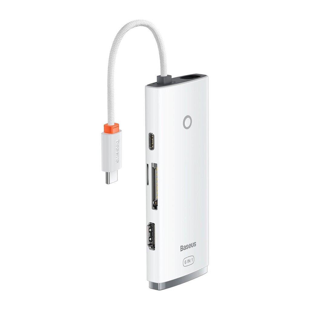 Baseus Lite Series multifunctional HUB USB Type C - 2 x USB 3.0 / USB Type C PD / HDMI 1,4 / SD / TF white (WKQX050102) hind ja info | USB adapterid ja jagajad | hansapost.ee