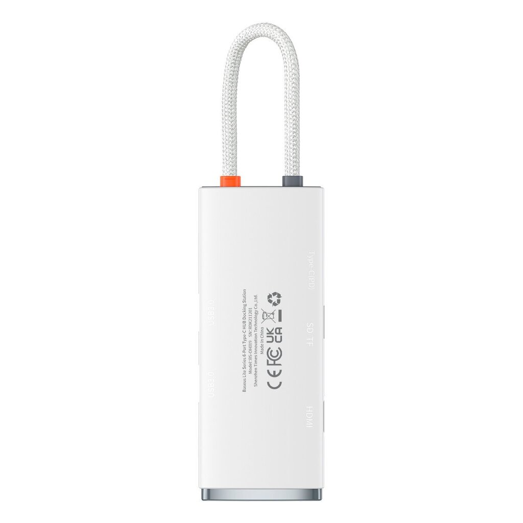 Baseus Lite Series multifunctional HUB USB Type C - 2 x USB 3.0 / USB Type C PD / HDMI 1,4 / SD / TF white (WKQX050102) цена и информация | USB adapterid ja jagajad | hansapost.ee