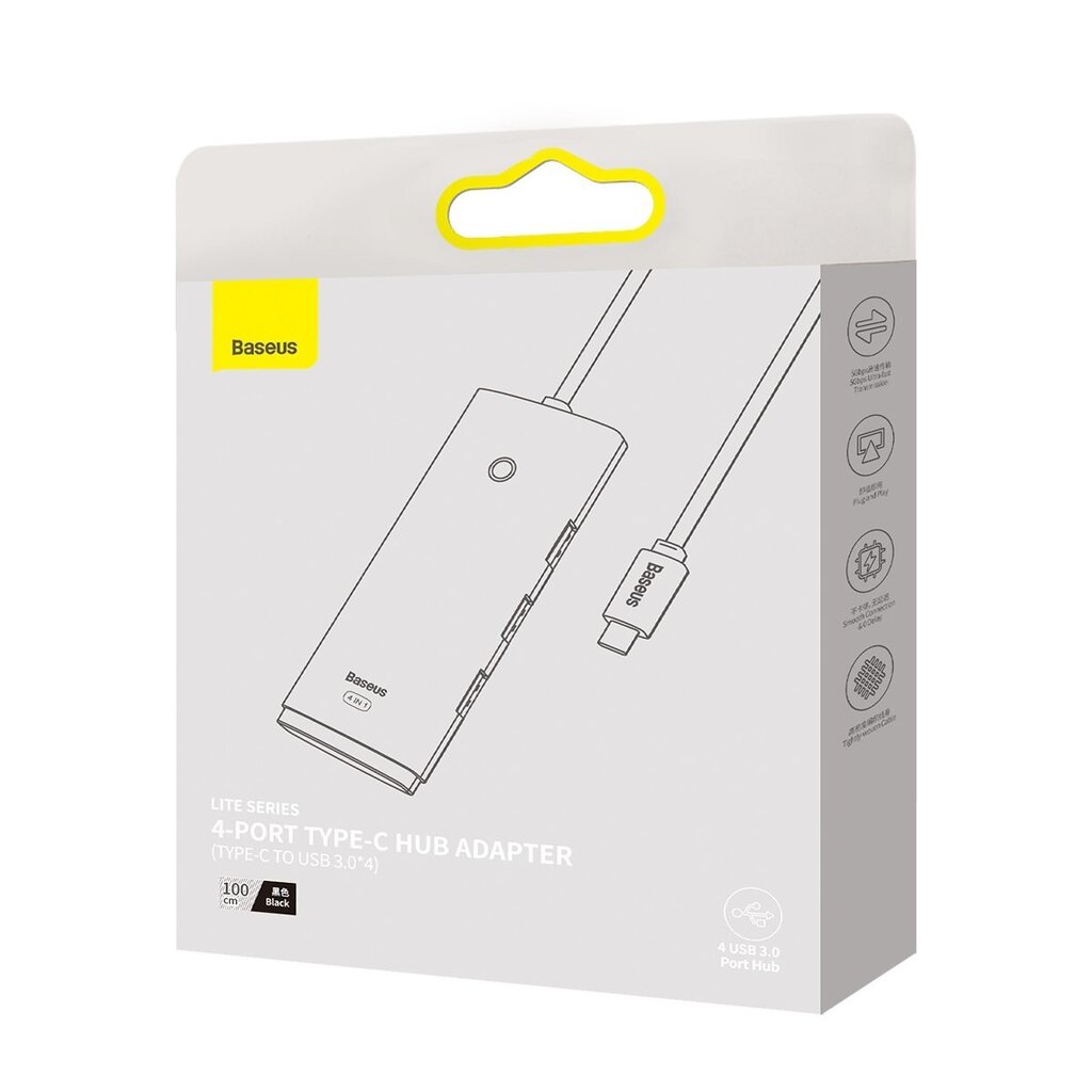 Baseus Lite Series HUB USB Type C adapter - 4x USB 3.0 1m black (WKQX030401) цена и информация | USB adapterid ja jagajad | hansapost.ee