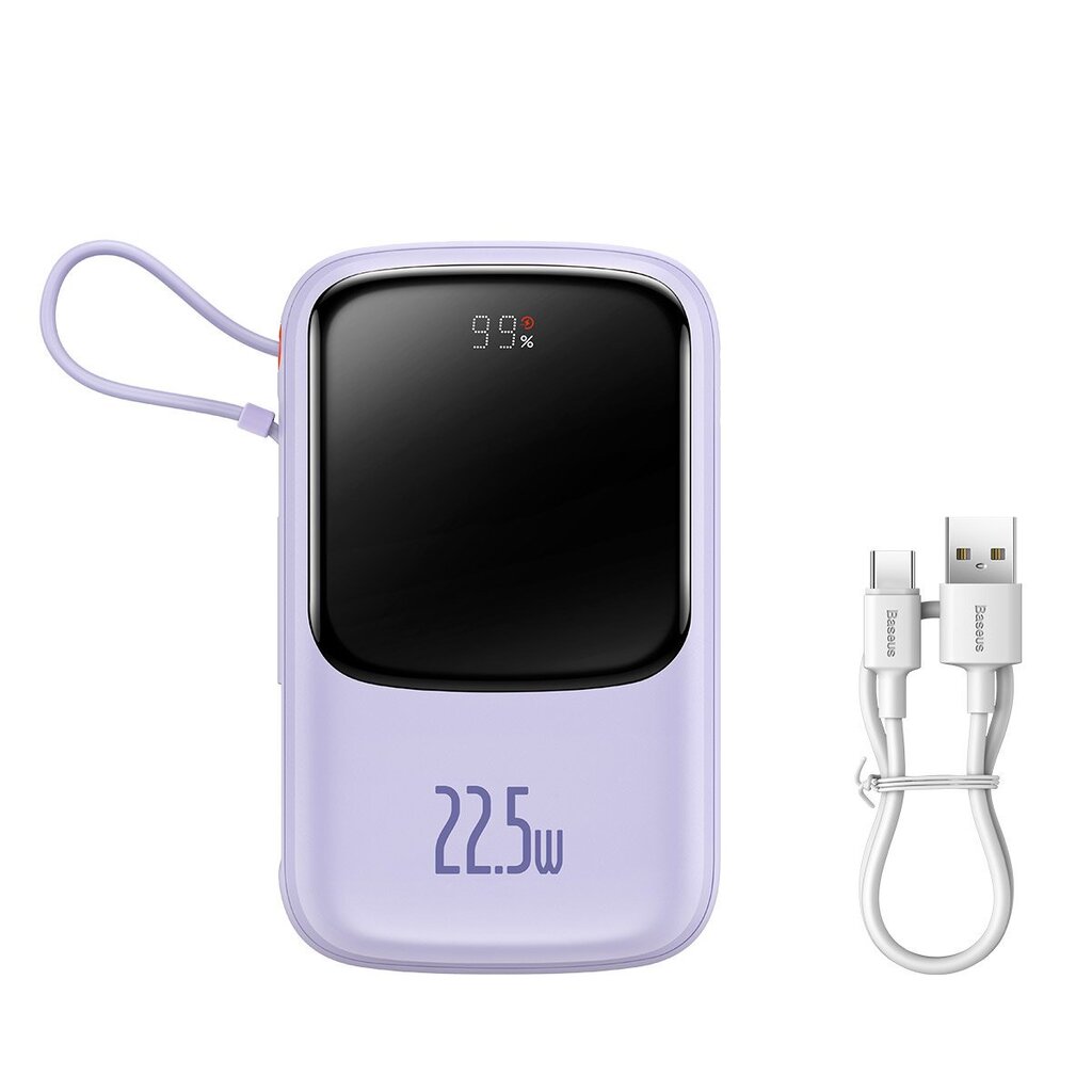 Baseus Qpow power bank 10000mAh built-in USB Type-C cable 22.5W Quick Charge SCP AFC FCP purple (PPQD020105) hind ja info | Akupangad | hansapost.ee