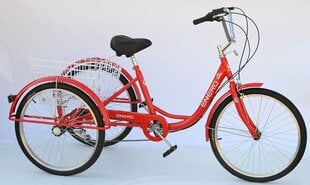 Kolmerattaline jalgratas Enero Rower 24", 6 rööpad, punane hind ja info | Jalgrattad | hansapost.ee