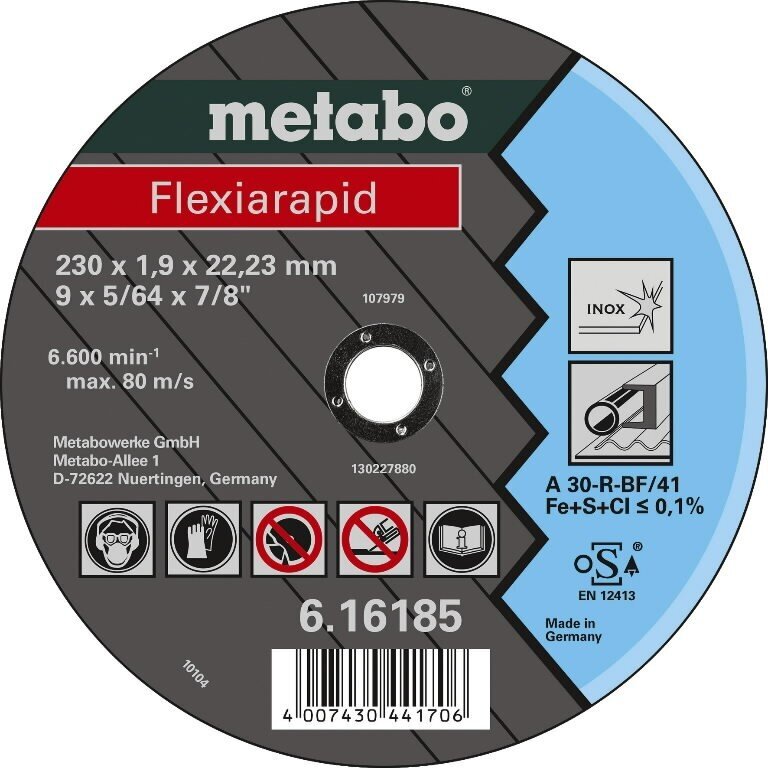 Metalli lõikeketas Metabo Flexiarapid Inox цена и информация | Elektrilised saed, ketassaed ja tarvikud | hansapost.ee