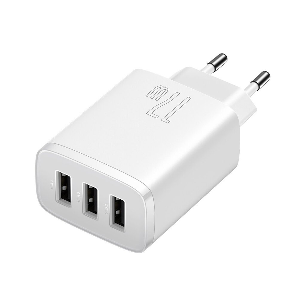 Laadija adapter Baseus Compact 3U 17W EU valge hind ja info | Laadijad mobiiltelefonidele | hansapost.ee