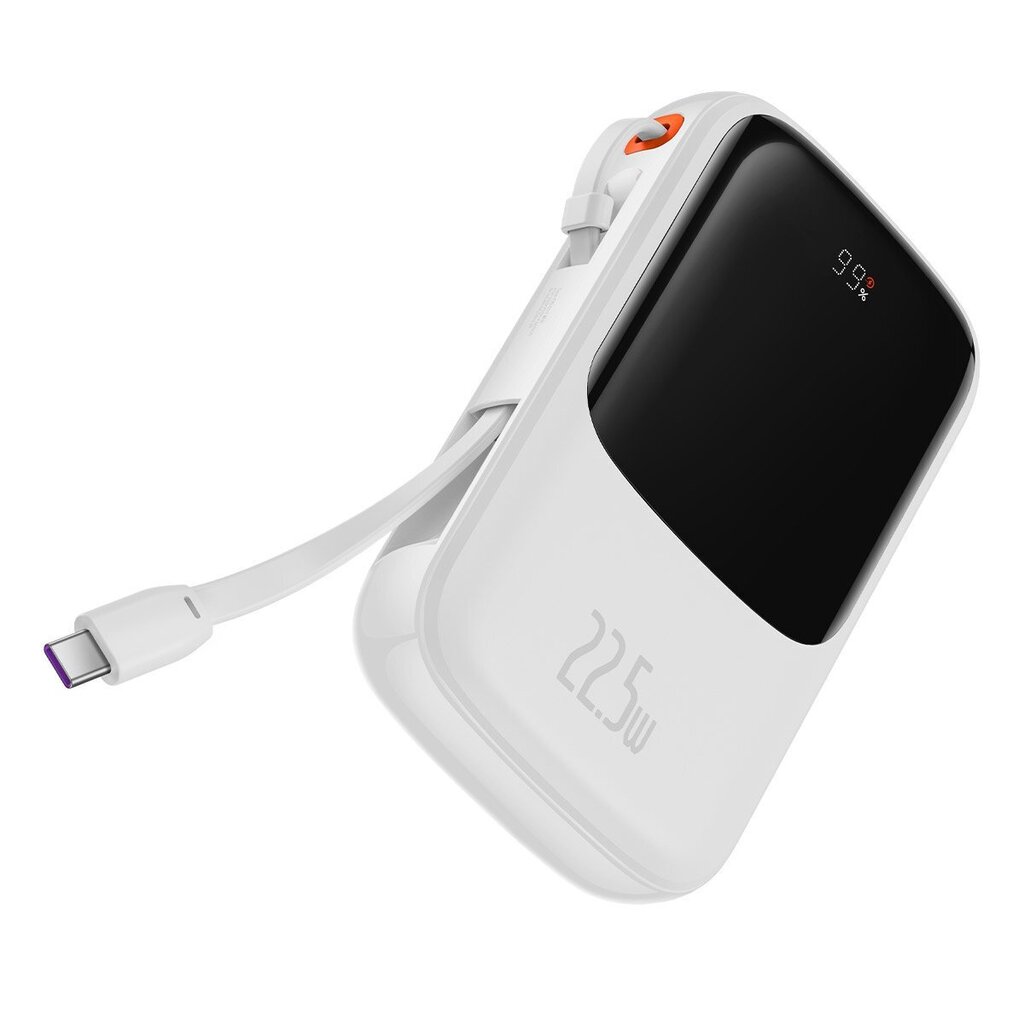 Baseus Qpow power bank 10000mAh built-in USB Type-C cable 22.5W Quick Charge SCP AFC FCP white (PPQD020102) hind ja info | Akupangad | hansapost.ee