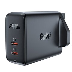 Acefast GaN charger (UK plug) 2x USB Type C 50W, Power Delivery, PPS, Q3 3.0, AFC, FCP black (A32 UK) hind ja info | Acefast Mobiiltelefonid, fotokaamerad, nutiseadmed | hansapost.ee