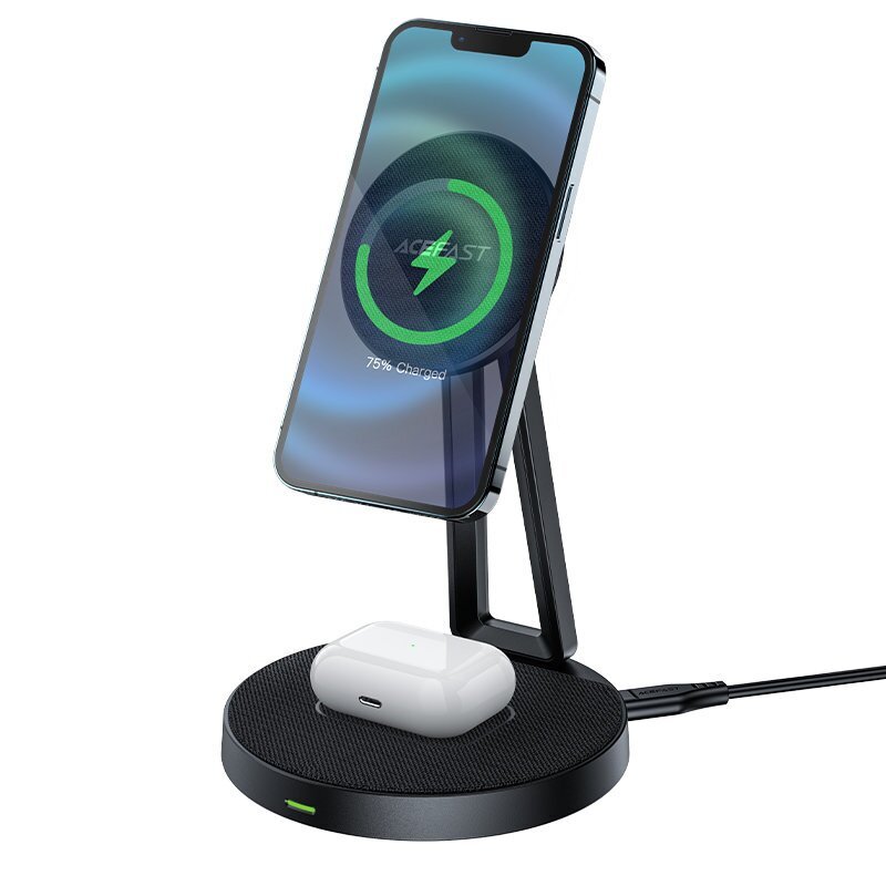 Acefast Qi Wireless Charger 15W for iPhone (with MagSafe) and Apple AirPods Stand Holder Magnetic Holder Black (E8 black) hind ja info | Laadijad mobiiltelefonidele | hansapost.ee