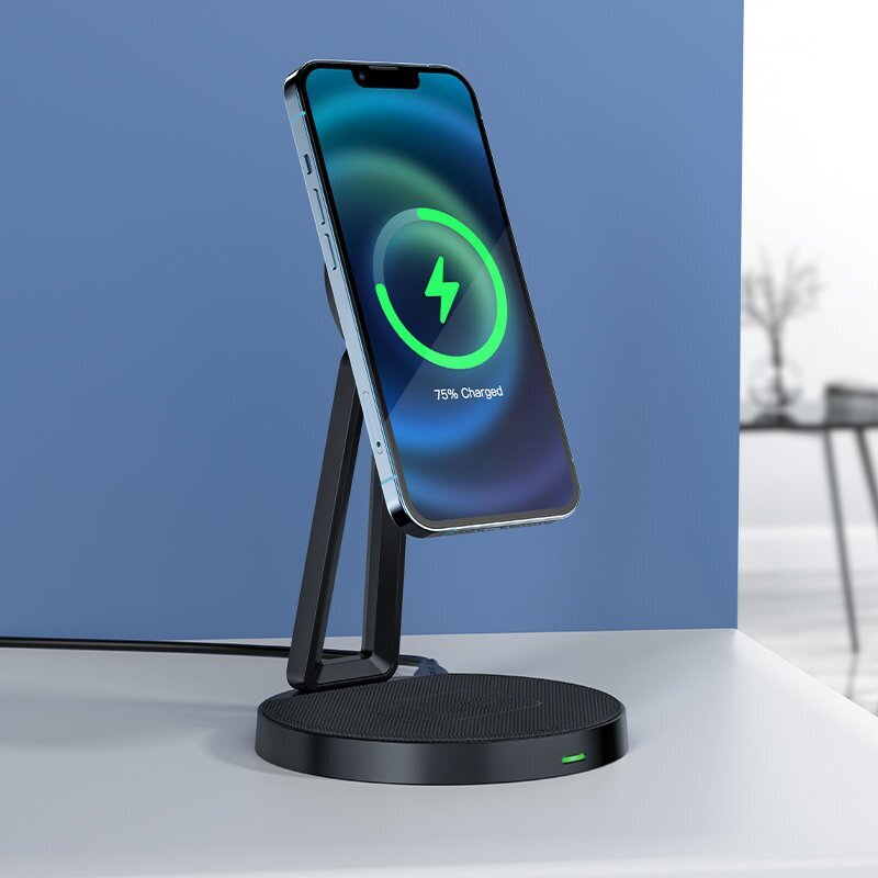 Acefast Qi Wireless Charger 15W for iPhone (with MagSafe) and Apple AirPods Stand Holder Magnetic Holder Black (E8 black) hind ja info | Laadijad mobiiltelefonidele | hansapost.ee