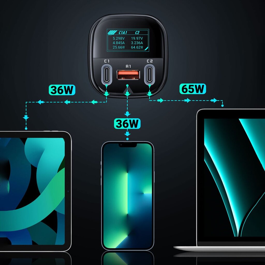 Acefast autolaadija 101W 2x USB Type C / USB, PPS, Power Delivery, Quick Charge 4.0, AFC, FCP black (B5) hind ja info | Laadijad mobiiltelefonidele | hansapost.ee