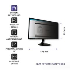 Qoltec 51056 Privacy filter 22" | 16:10 hind ja info | Täpsustamata Monitorid ja monitori kinnitused | hansapost.ee