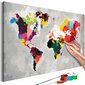 Maalimine numbrite järgi Maailmakaart (heledad värvid) 60x40 cm hind ja info | Maalimiskomplektid numbrite järgi | hansapost.ee