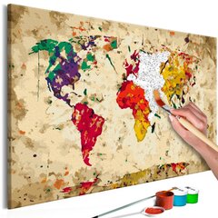 Maalimine numbrite järgi Maailmakaart (värviline sari) 60x40 cm hind ja info | Maalimiskomplektid numbrite järgi | hansapost.ee
