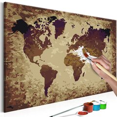 Tee ise - maal lõuendil - Maailmakaart (Pruunid värvid) 60x40 cm hind ja info | Maalimiskomplektid numbrite järgi | hansapost.ee