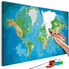 Tee ise - maal lõuendil - Maailmakaart (Sinine ja roheline) 60x40 cm hind ja info | Maalimiskomplektid numbrite järgi | hansapost.ee