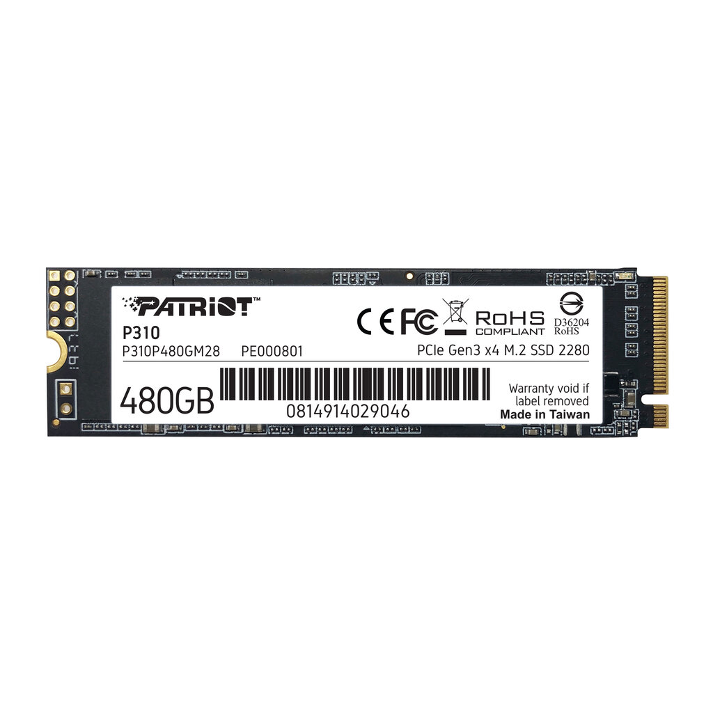 SSD Patriot P310 480GB M.2 2280 PCIe NVMe 4.0 x4 TLC hind ja info | Sisemised kõvakettad | hansapost.ee