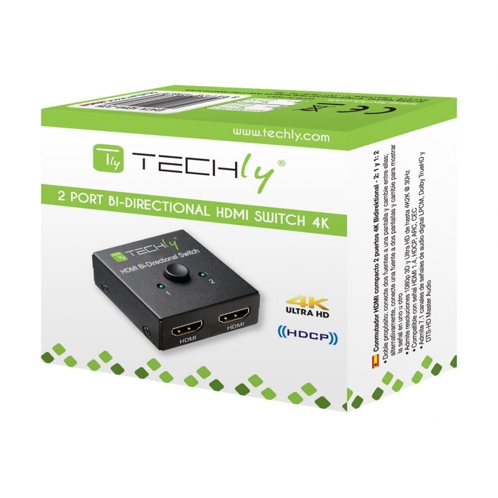 Kahekordne lüliti Techly HDMI 2x1 või 1x2 4K*60Hz hind ja info | Korpuste lisatarvikud | hansapost.ee