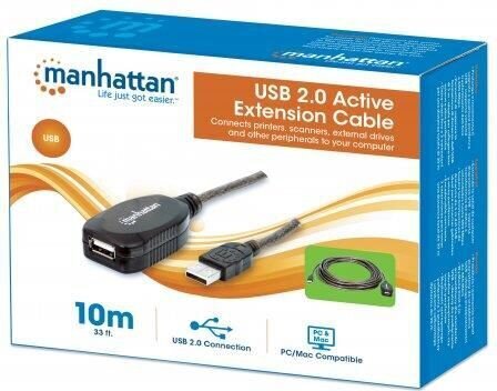 USB pikendus Manhattan USB 2.0 A-A M/F 10m, aktiivne цена и информация | Mobiiltelefonide kaablid | hansapost.ee