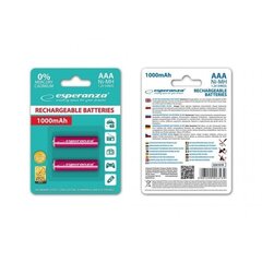 Laetavad patareid Esperanza EZA101R Ni-MH AAA 1000MAH 2 tk цена и информация | Аккумуляторы, батарейки | hansapost.ee